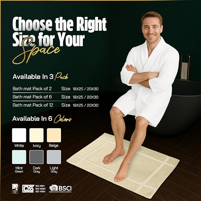 Pearl Linens Pack of 2 100% Cotton Bath Mat 20x30 inches, Soft & Absorbent - Image 4