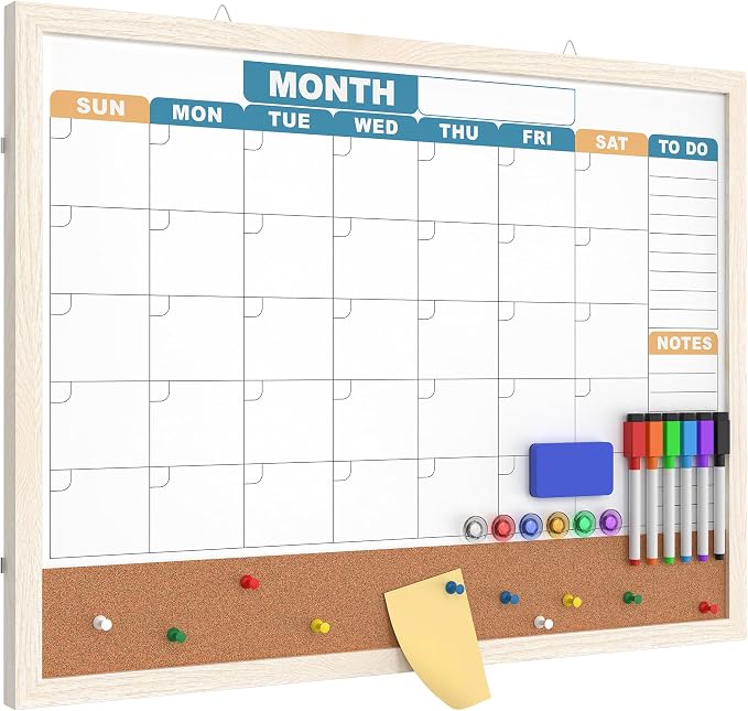 Monthly Calendar Dry Erase Board 24x18 Inch, Double-Sided Whiteboard and by HLF-ho