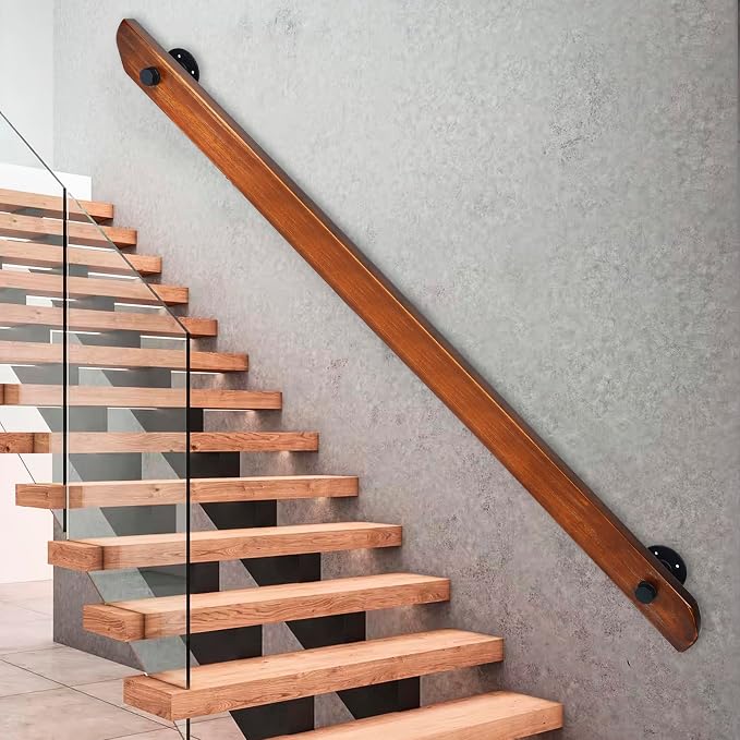 Wood Handrails, Indoor Non-Slip Staircase Handrail, Retro Rustic Wall Mount by Woodenhandrail