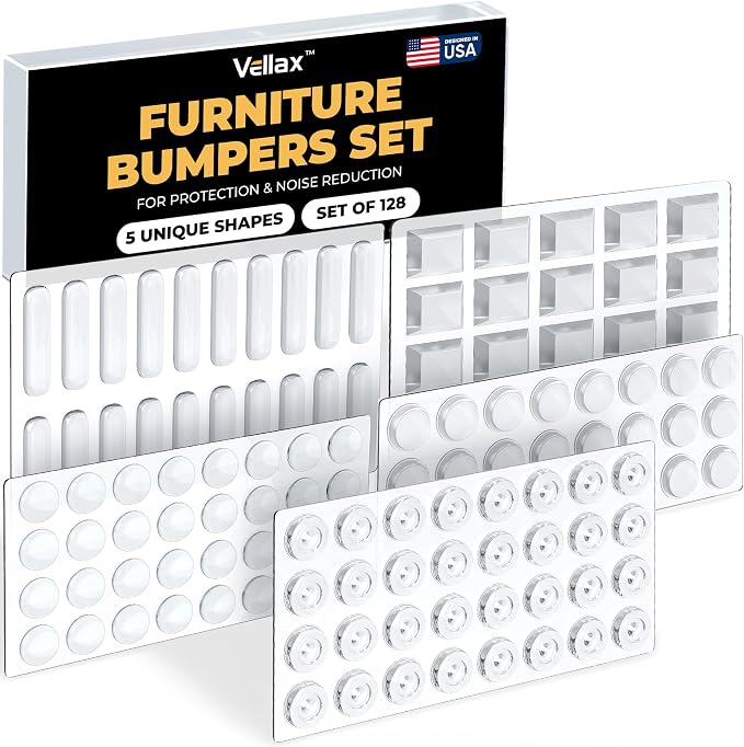 128 Clear Cabinet Bumper Pads – Self-Adhesive Silicone Set by Vellax