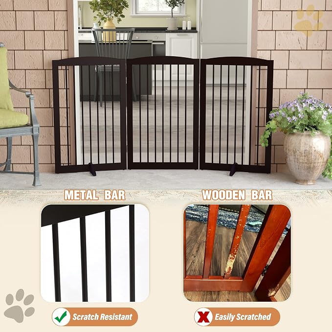 Freestanding Pet Gate for Dogs, Foldable Wooden Dog Gate for House Indoor - Image 4