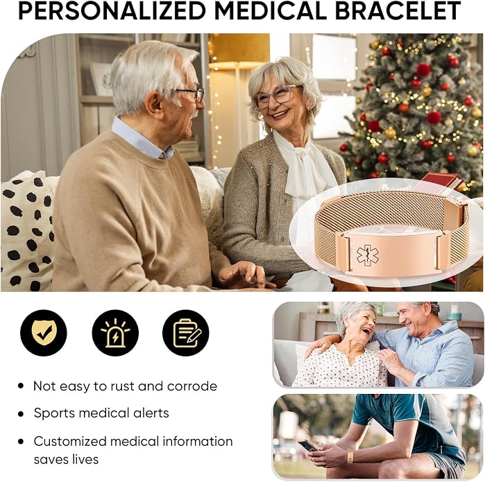VNOX Medical Alert Id Bracelet for Men Women, Custom Engraving Adjustable - Image 7