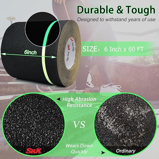 S&X Anti Slip Tape 6 Inch x 60 Ft, 2X Longer Heavy Duty Grip Tape - Image 3