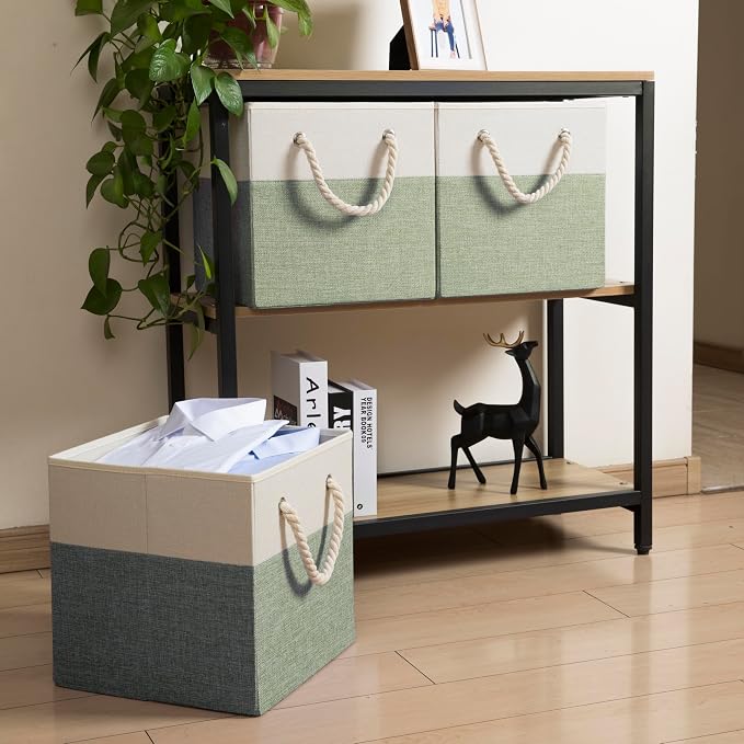 PRANDOM Large Foldable Cube Storage Bins 13x13 inch Fabric Linen Storage - Image 3