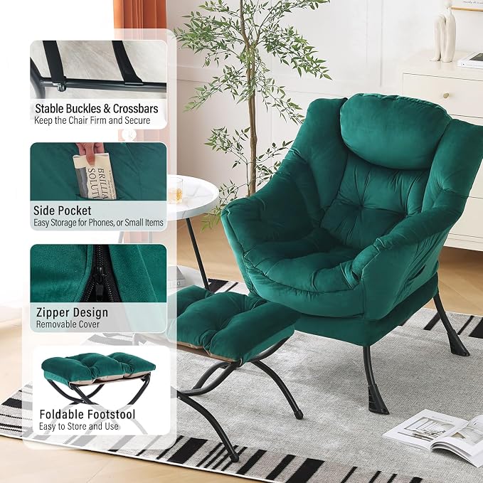 Oversized Chair with Ottoman, Modern Chair with Folding Footrest, Lounge Accent - Image 5