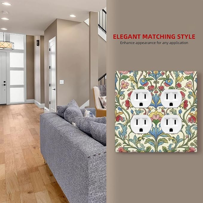 Outlet Covers Boho Red Floral Morris Plant Leaves 2 Gang Double Duplex - Image 7