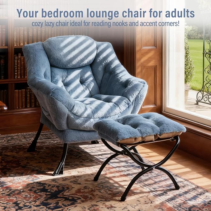 Lazy Chair with Ottoman, Modern Chair with Folding Footrest, Lounge Accent Chair - Image 3