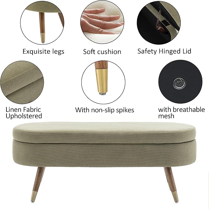 IAFIKE Oval Storage Bench 43.5" Ottoman Bench Upholstered Boucle Fabric - Image 4
