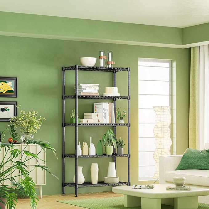 IZEUK 5 Tier Black Metal Storage Shelves, Heavy Duty Wire Shelving Rack - Image 7