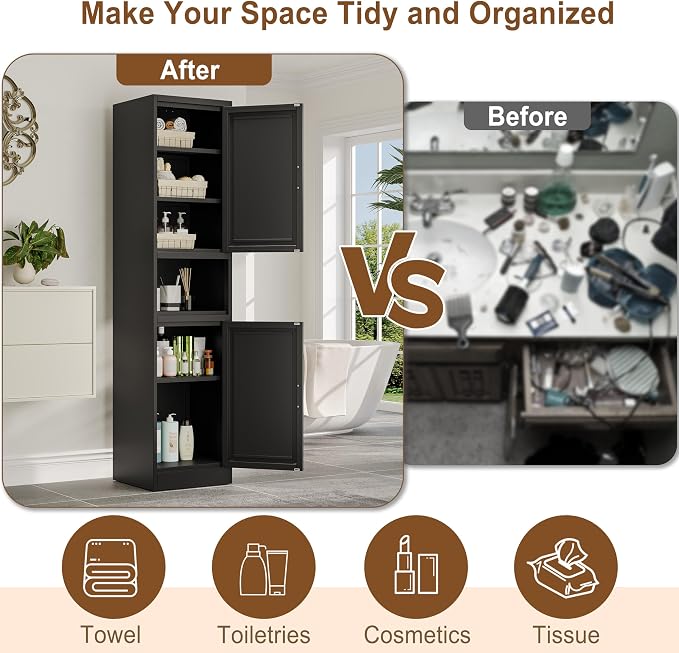 67" Tall Narrow Storage Cabinet Metal Bathroom Cabinet - Image 6