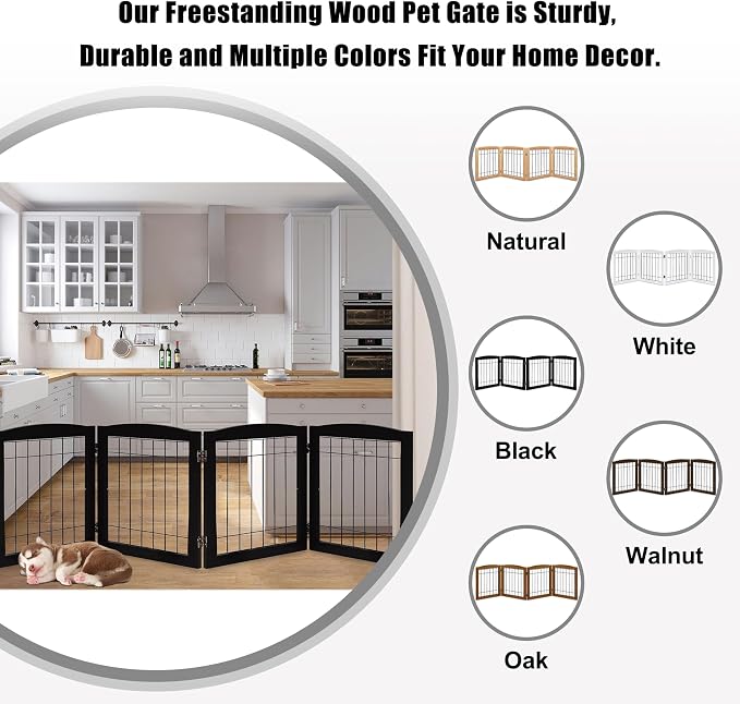 LZRS 4-Panel Extra-Wide Wooden Freestanding Dog Gate: Foldable Solid Wood and - Image 4