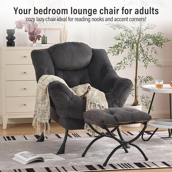 Oversized Chair with Ottoman, Modern Reading Chair, Lounge Accent Chair with - Image 3