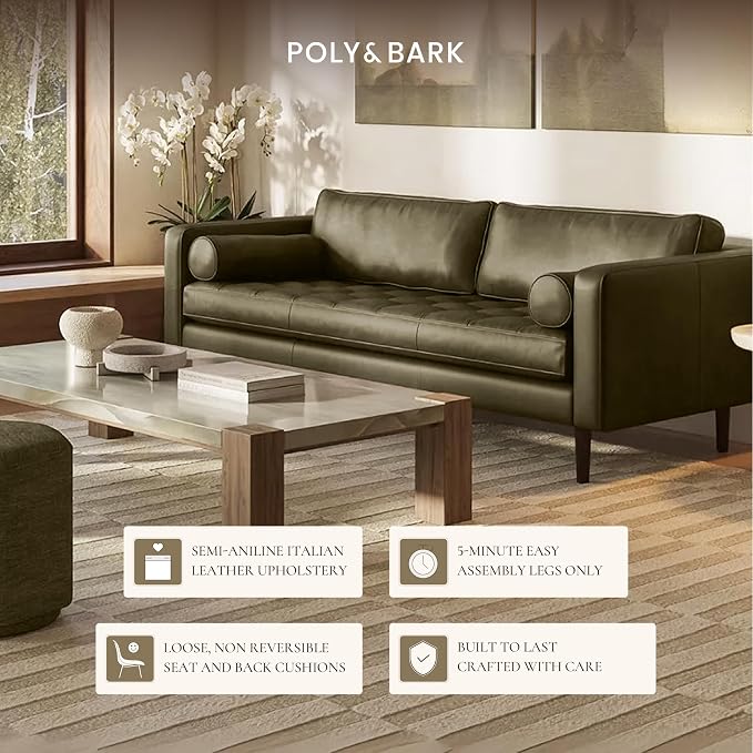 Poly & BARK Napa 88.5" Leather Sofa – Full-Grain Italian-Tanned Aniline Leather - Image 5