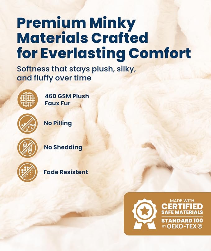 Everlasting Comfort Soft & Comfortable Ivory Faux Fur Throw Blanket - Image 2