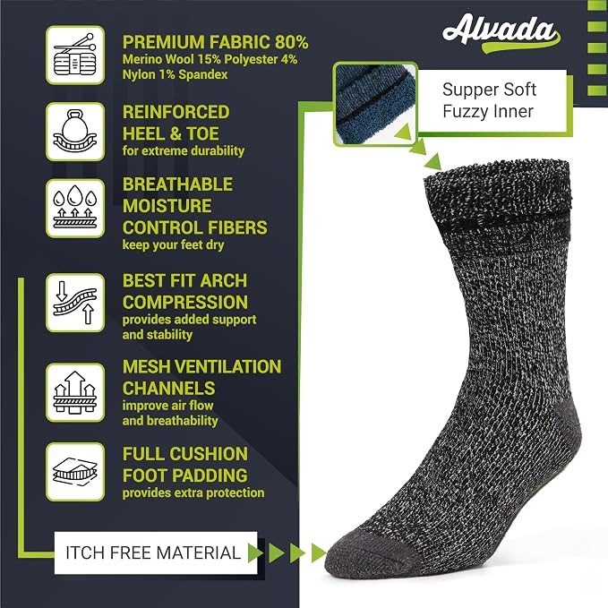 Alvada Warm Thermal Wool Socks for Winter Moisture Wicking and Breathable Cozy - Image 3
