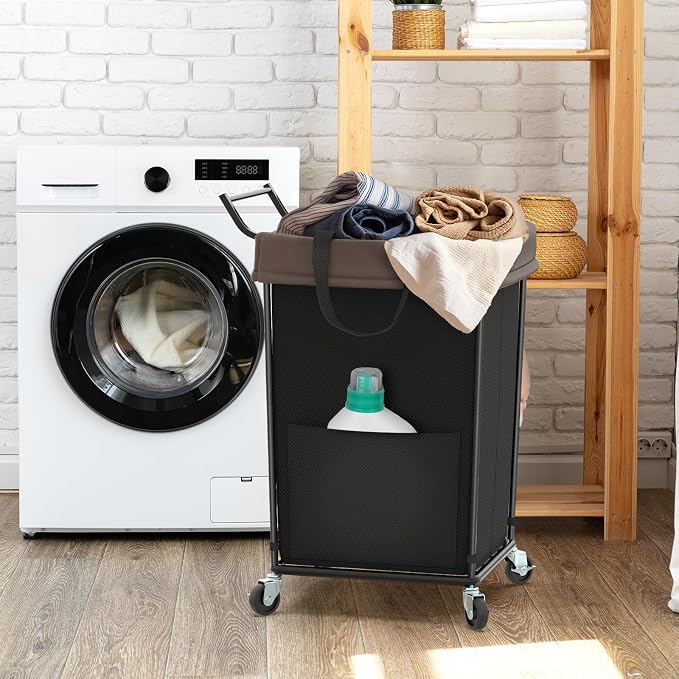 160L Laundry Hamper with Wheels and Handle, 2 Section Large Rolling Laundry - Image 6