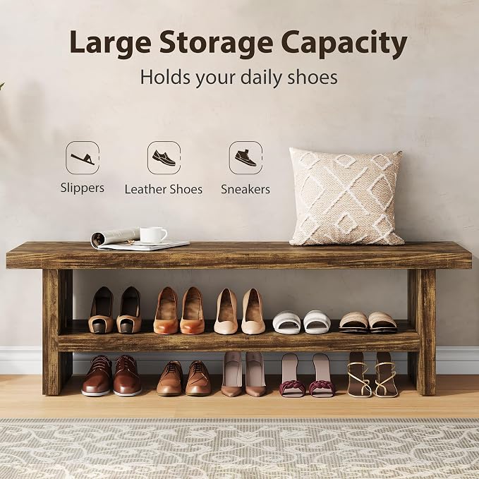 2 Tier Entryway Bench, 47.24" Shoe Bench, Rustic Shoe Rack, Wooden Storage Bench - Image 6