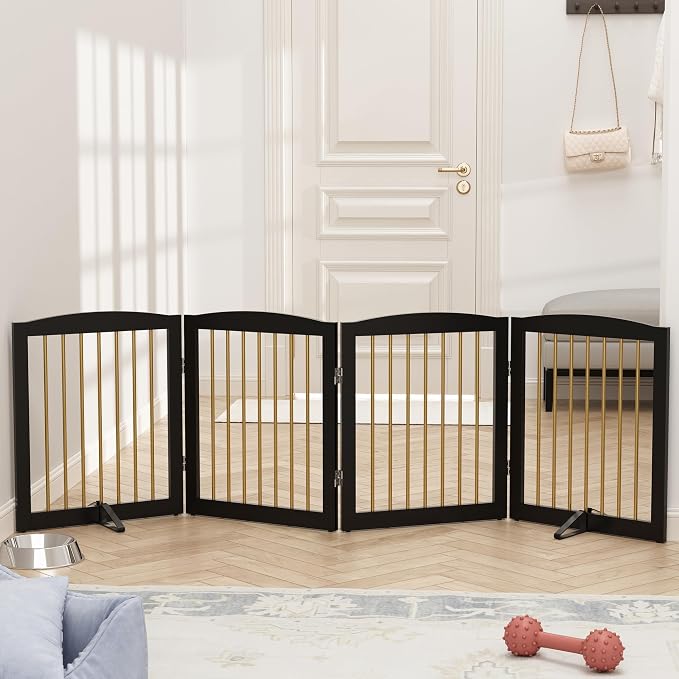 Freestanding Pet Gate for Dogs, Foldable Wooden Dog Gate for House, Indoor Dog - Image 2