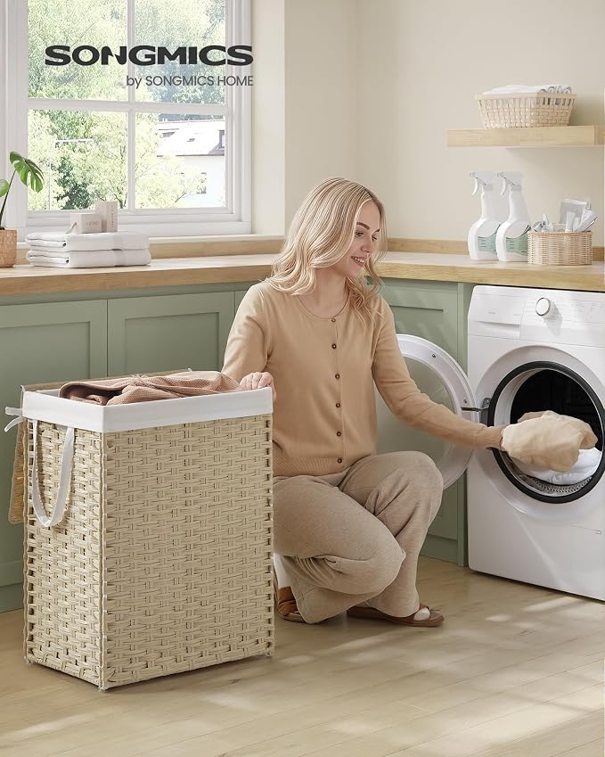 SONGMICS Laundry Hamper with Lid, 23.8 Gallon Synthetic Rattan Clothes Laundry - Field & Grace