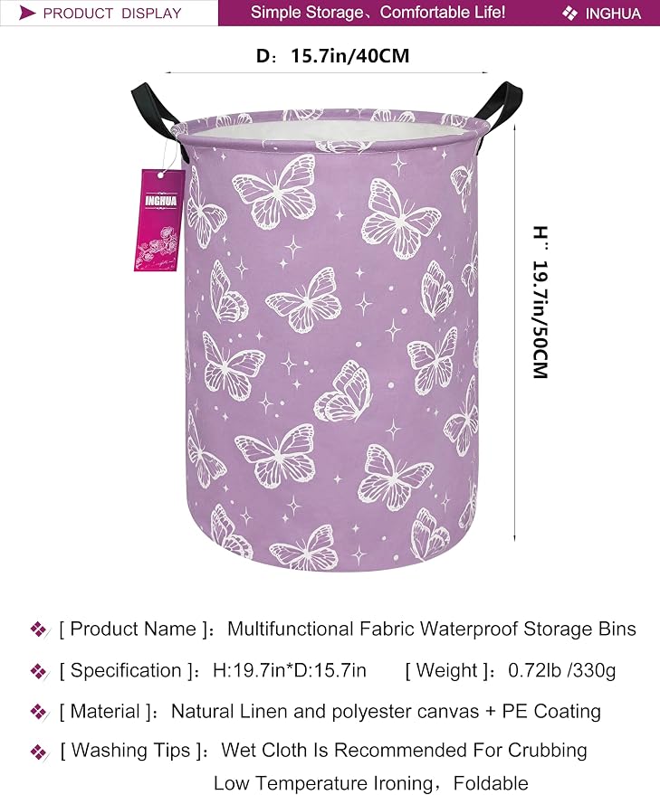 Laundry Hamper Large Canvas Fabric Lightweight Storage Basket/Toy - Image 2