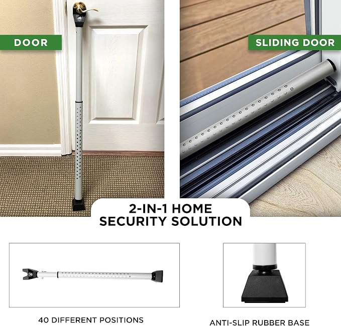 Sliding Door Security Bar, Door Jammer 2-in-1 Adjustable, Door Stoppers - Image 2