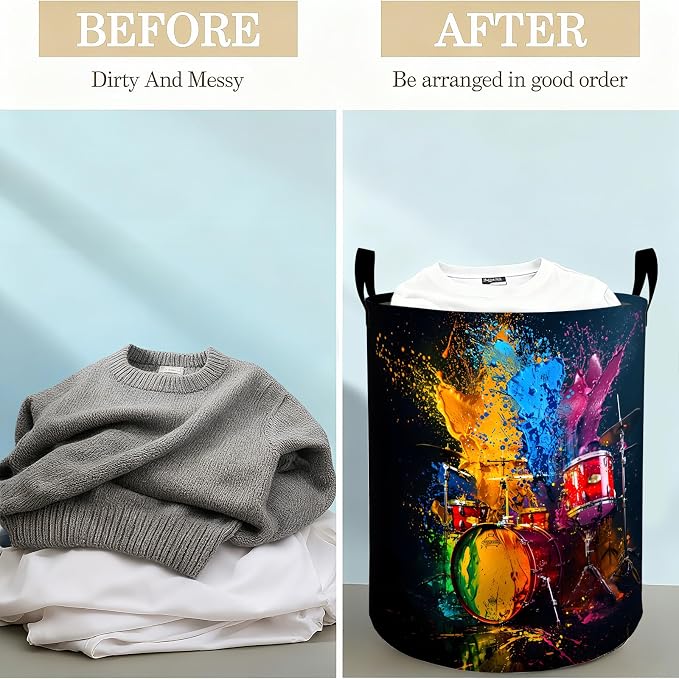 Drum Set Laundry Basket Hamper for Boys Girls Kids Adults, Foldable Waterproof - Image 3