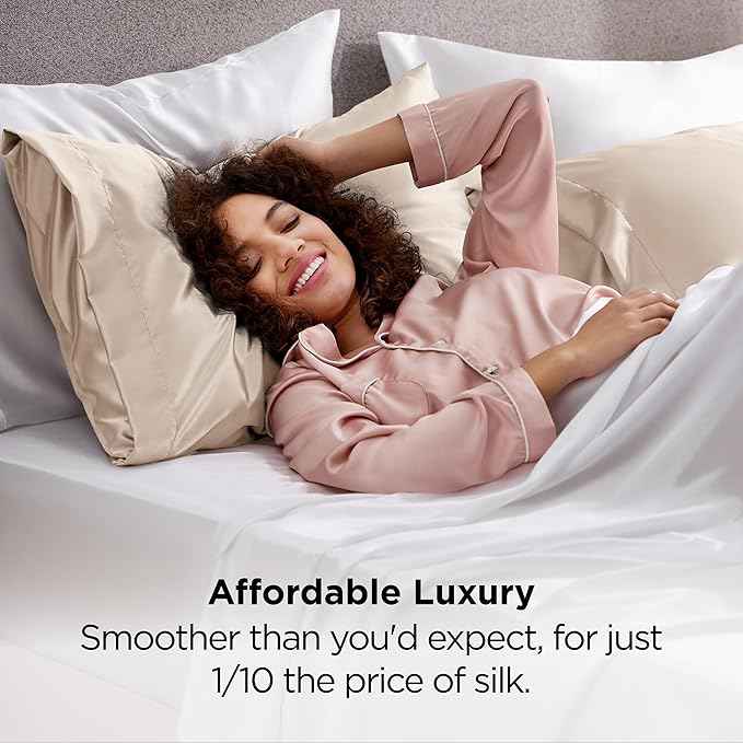 Bedsure Satin Pillowcases, Similar to Silk Pillow Cases Queen Size Set of 2
