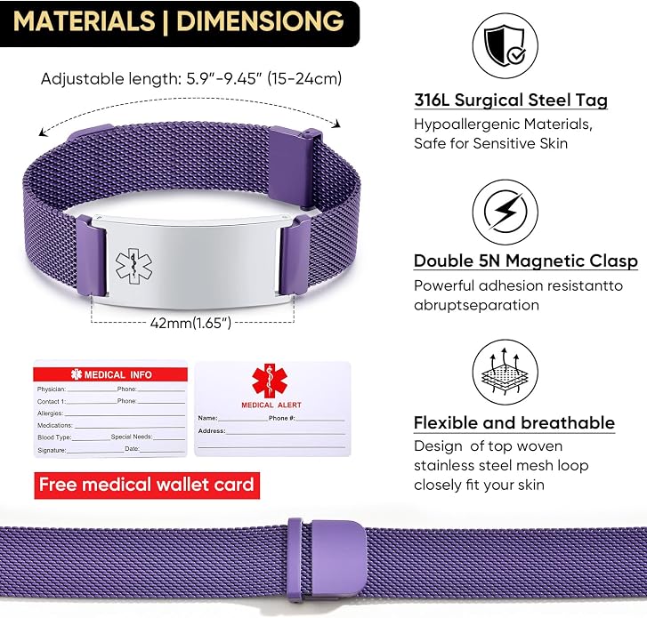 VNOX Medical Alert Id Bracelet for Men Women, Custom Engraving Adjustable - Image 4