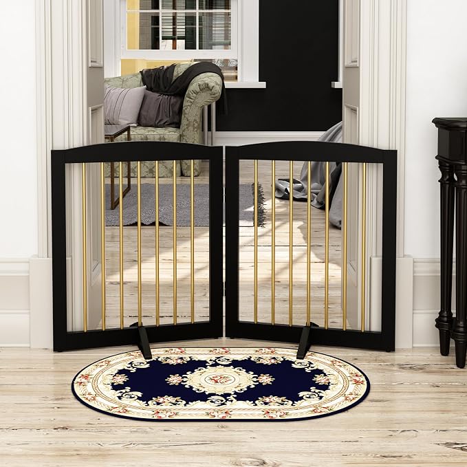 Freestanding Pet Gate for Dogs, Foldable Wooden Dog Gate for House, Step Over - Image 7