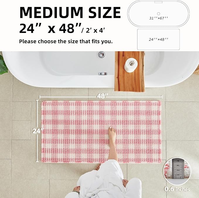 Waffle Bath Mat, Boho Bathroom Rugs Non Slip Washable Absorbent Checkered - Image 2