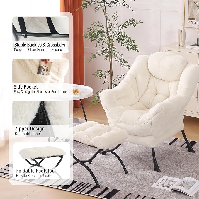 Lazy Chair with Ottoman, Modern Chair with Folding Footrest, Lounge Accent Chair - Image 5