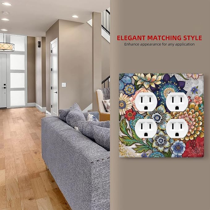 Boho Floral Colorful Floral Multi Color Flower Outlet Covers 2 Gang Double - Image 7