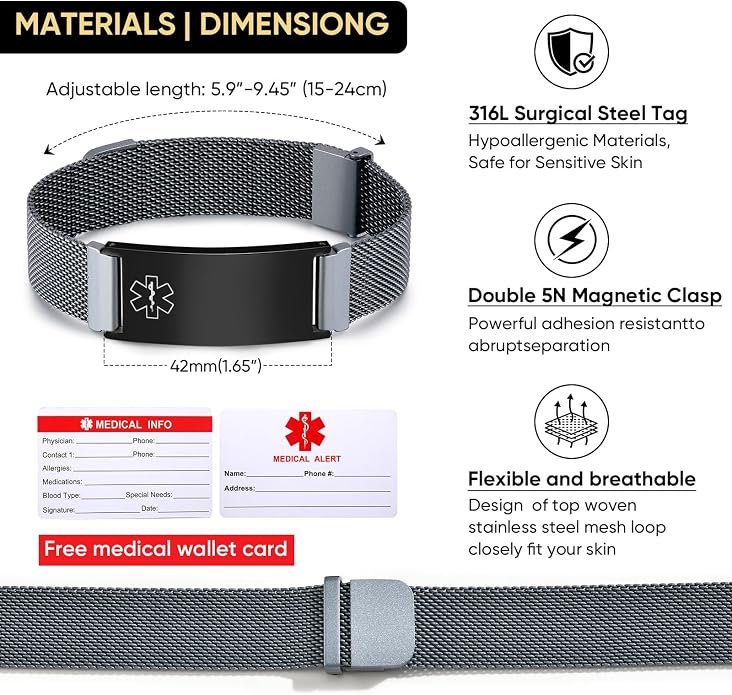 VNOX Medical Alert Id Bracelet for Men Women, Custom Engraving Adjustable - Image 4