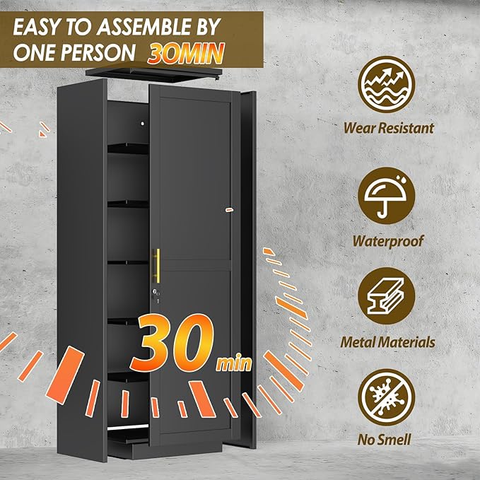 67" Metal Storage Cabinet with Lock, Tall Narrow Office File Cabinets with 5 - Image 7