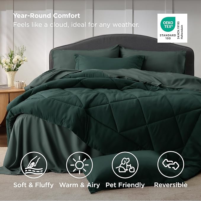 Bedsure Queen Comforter Set Emerald Green - Image 4