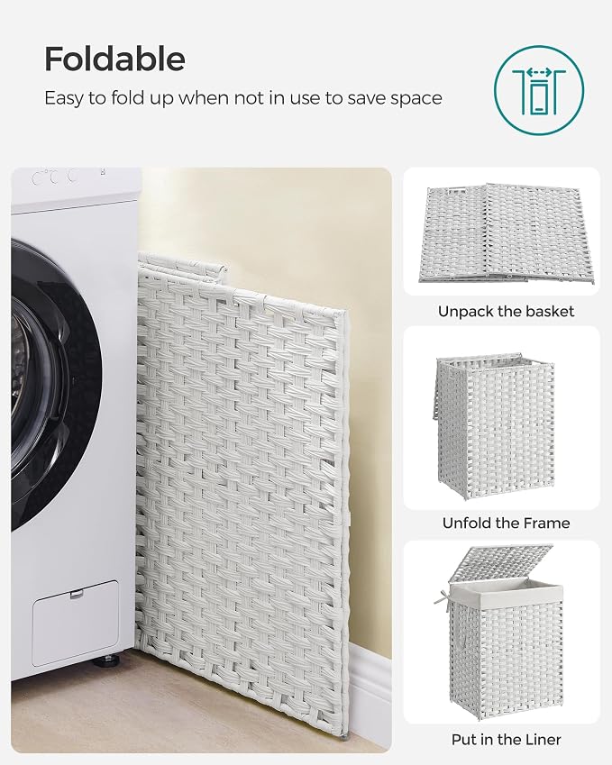 SONGMICS Laundry Hamper with Lid, 23.8 Gallon Synthetic Rattan Clothes Laundry - Image 8