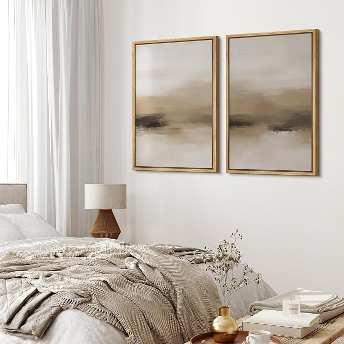 MUDECOR Framed Canvas Print Wall Art Abstract Neutral Beige Contemporary - Image 3