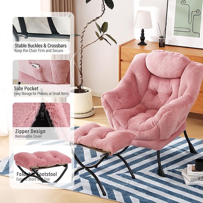 Lazy Chair with Ottoman, Modern Chair with Folding Footrest, Lounge Accent Chair - Image 5