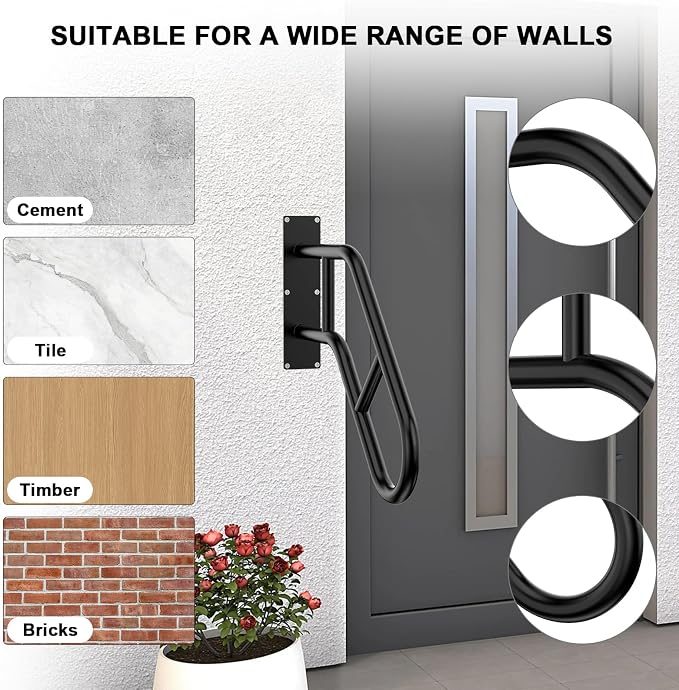 Handrails for Outdoor Steps ，22.8" Stair Railing Indoor1-3 Step, U-Shaped - Image 3