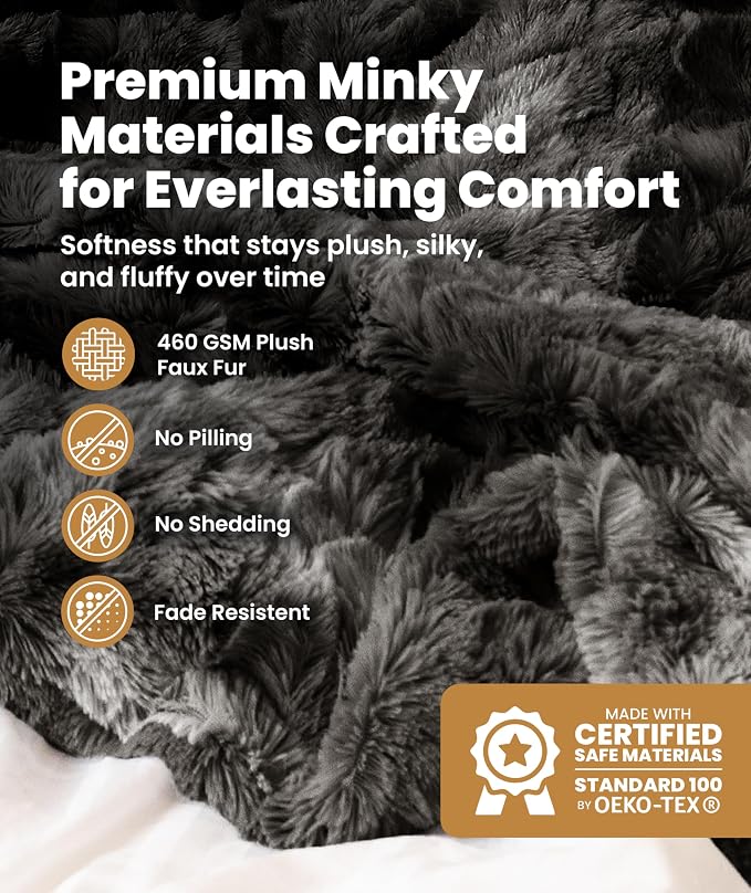 Everlasting Comfort Soft & Comfortable Gray Faux Fur Throw Blanket - Image 2