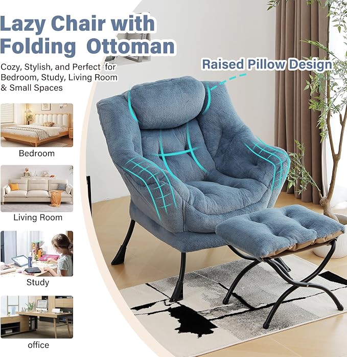 Lazy Chair with Ottoman, Modern Chair with Folding Footrest, Lounge Accent Chair - Image 7
