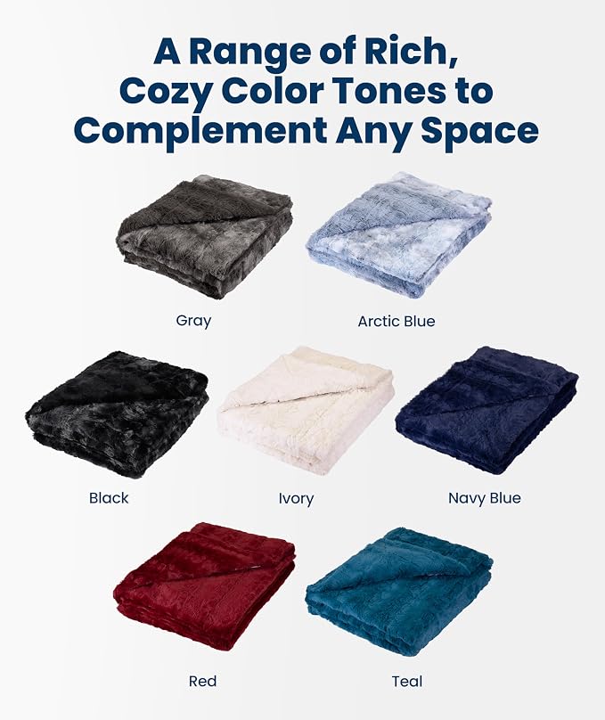 Everlasting Comfort Soft & Comfortable Navy Blue Faux Fur Throw Blanket - Image 8