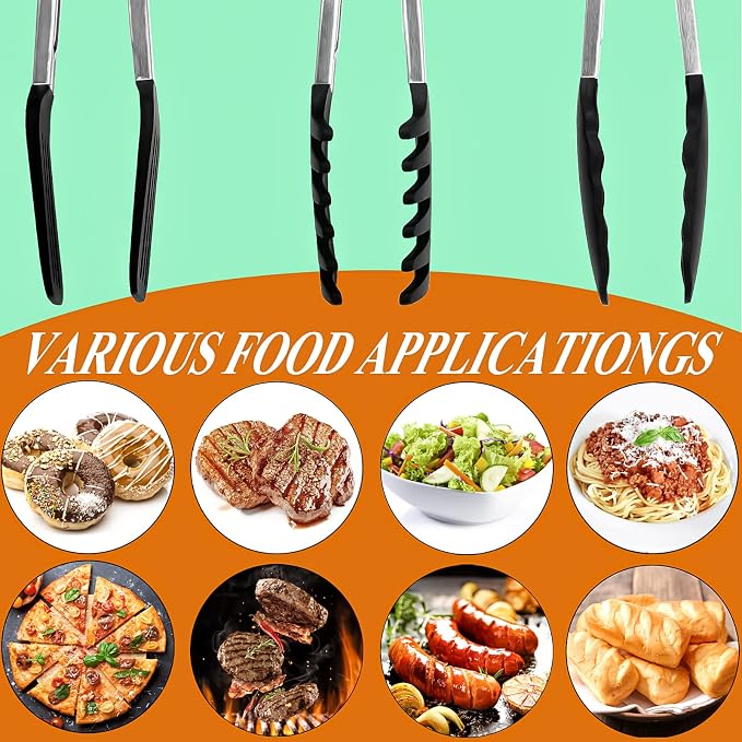 HST Tongs for Cooking with Silicone Tips, Non Stick Kitchen Tongs with Silicone - Image 3