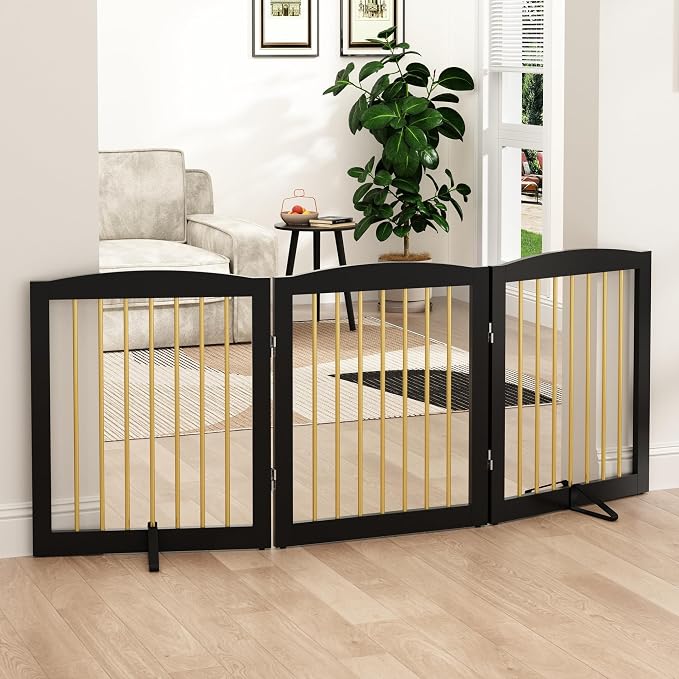 Freestanding Pet Gate for Dogs, Foldable Wooden Dog Gate for House, Indoor Dog by PUPETPO