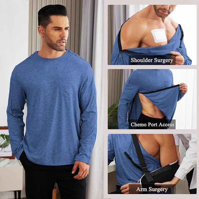 Deyeek Men's Post Shoulder Surgery Recovery Shirts Full Tear Away Long Sleeve - Image 3