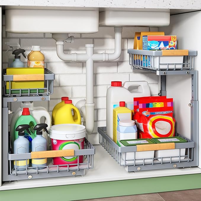 Pull out Cabinet Organizer, 1 Pack Under Sink Organizer, Slide out Metal by Kitstorack