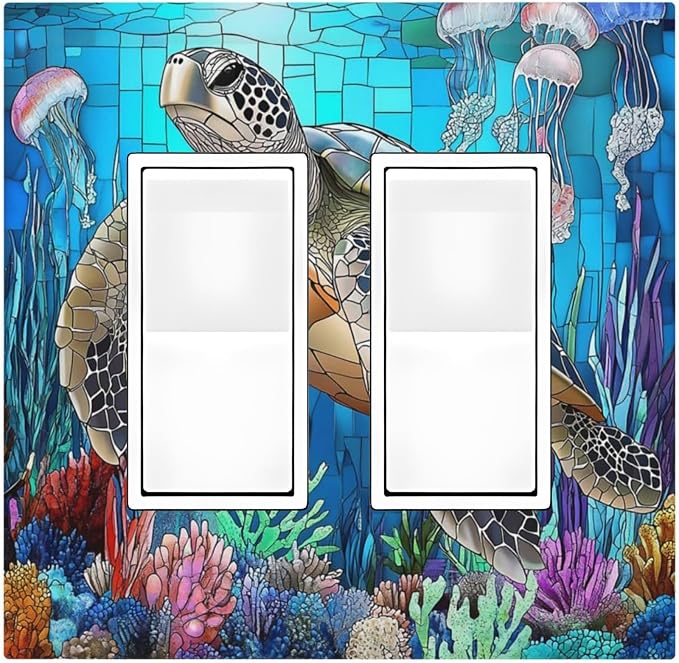 Decorative Outlet Covers Nautical Sea Turtle Coral Jellyfish 2 Gang Double Gfci by Unknown