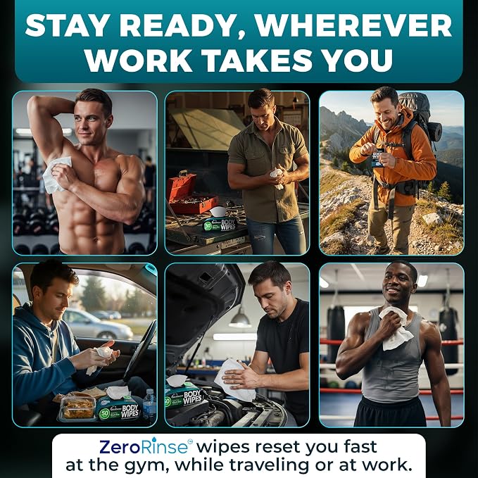 After Gym Body Wipes for Men – Maximum Cleaning Power – 4 Pack, No Rinse Shower - Image 2