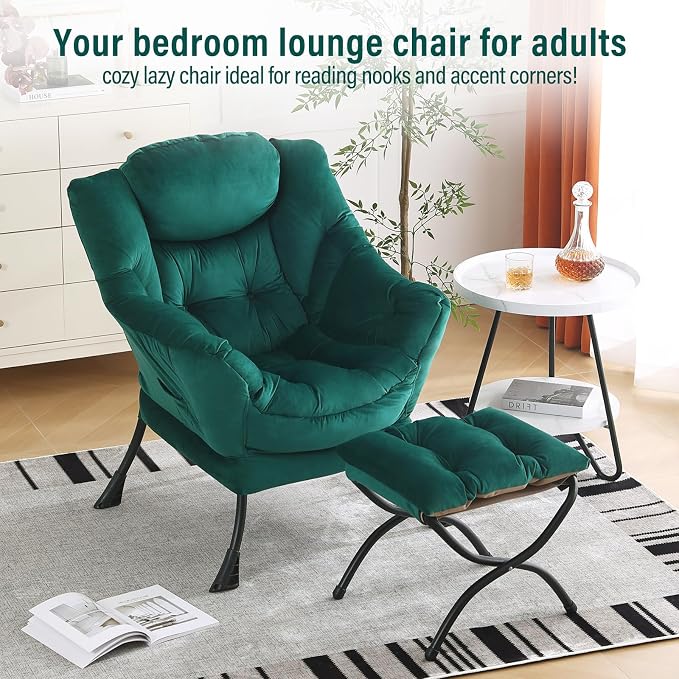 Oversized Chair with Ottoman, Modern Chair with Folding Footrest, Lounge Accent - Image 3