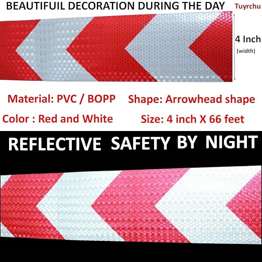 Reflective Tape Red and White 4 inch X 66 feet, Outdoor Waterproof Hazard - Image 3